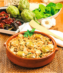 arroz al horno con verduras y gambas 