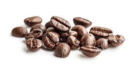 Detailed close-up of roasted coffee beans, emphasizing their dark, rich color and fine textures. These beans are essential for grinding into a fresh, aromatic coffee blend.