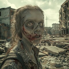 A pale-skinned female zombie with a blank stare, creature from horror and apocalypse stories - 2