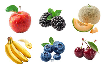 Fruits Collection Bundle Set Isolated on a Transparent Background