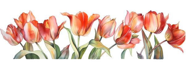 Fototapeta premium tulip, Watercolor Floral Border, watercolor illustration, isolated on transparent background