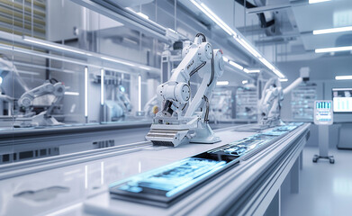 A high-tech battery module in a modern factory setting, showcasing advanced technology.