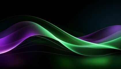 Naklejka premium Abstract geometric background with flowing lines and waves. Modern green and purple shiny wavy lines on black background