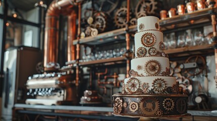 Steampunk Themed Cake with Gears and Cogs for Vintage Industrial Event Settings