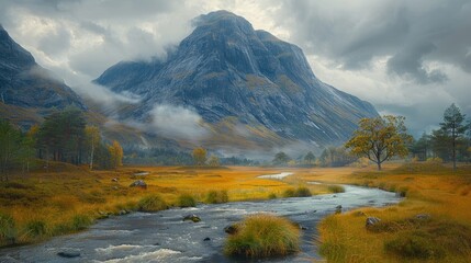 On a cloudy day a winding river flows through lush mountain meadows setting the scene for the celebration of the International Day of Forests and World Environment 