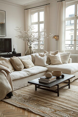 Obraz premium Cozy modern living room interior, Scandinavian style,