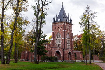 Naklejka premium Landscape with Chapelle pavilion located in Alexander Park, Pushkin