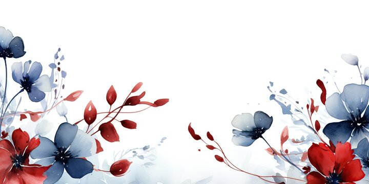 Blue and red floers plant leaves in frame blank empty space invitation card background decoration scene