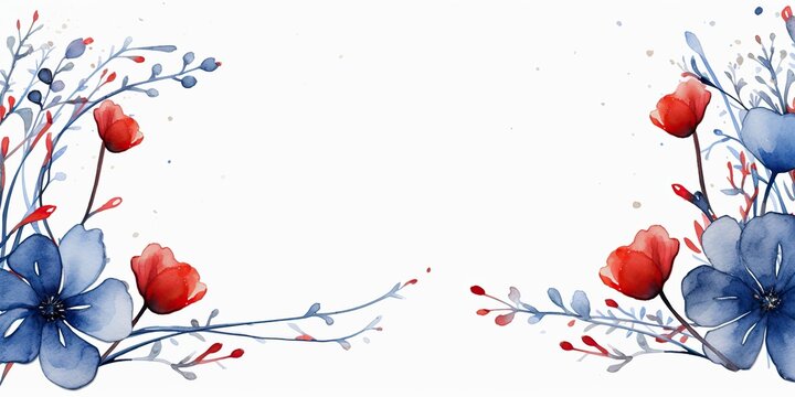 Blue and red floers plant leaves in frame blank empty space invitation card background decoration scene