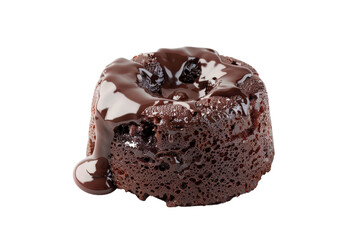 Delicious molten chocolate cake with rich, gooey center and smooth chocolate drizzle. Perfect dessert for chocolate lovers and special occasions. transparent background.