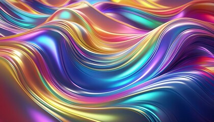 Obraz premium Abstract rainbow neon color wavy holographic background surface