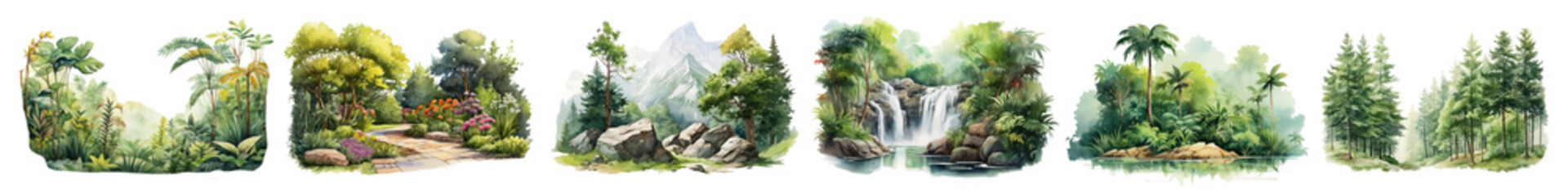 Obraz premium PNG Serene nature landscape paintings set