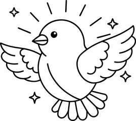 dove of peace or Holy Spirit, coloring page, minimalist design, Christianity symbols