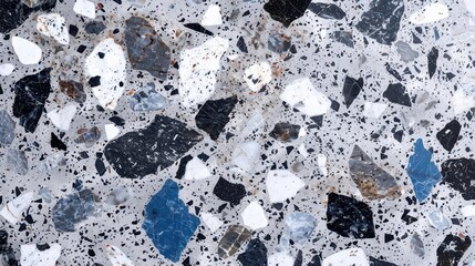 terrazzo texture background in gray blue black and white marble surface pattern