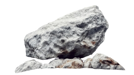 Fototapeta premium A collection of boulders on a black backdrop - heavy rock, big stones isolated on PNG transparent background.