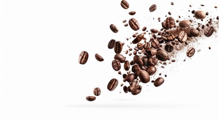 Delight in the sight of a coffee bean in motion, captured against a neutral white background, isolated with clipping path for versatility