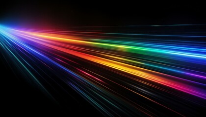 Black background with rainbow flare overlay and copy space for text. Colorful streaks of light, vibrant colors on dark background