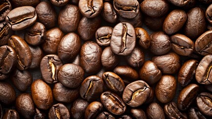 Experience the depth of flavor and warmth as you explore the close-up view of roasted coffee beans, creating a textured background