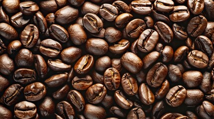 Naklejka premium Delve into the world of coffee with a close-up view of roasted beans, creating a dynamic and inviting background for coffee enthusiasts