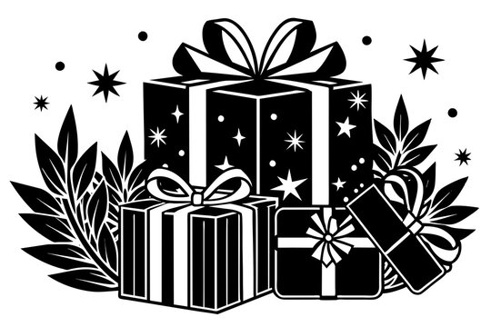 recommend clip art: Christmas gifts outline vector illustration