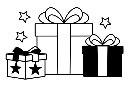 recommend clip art: Christmas gifts outline vector illustration