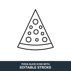Pizza slice flat vector icon with editable stroke