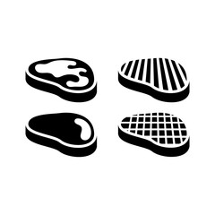 Steak Flat Vector Icon Set on White Background