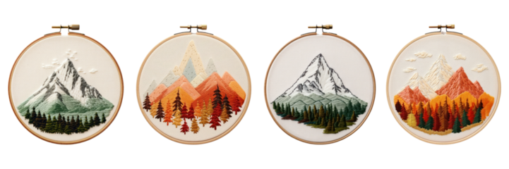 Embroidery cute mountain png element set on transparent background