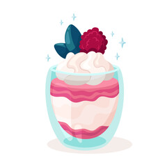 Summer dessert with fresh berries and fruits. Cartoon flat illustration for advertising or menu