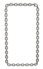  3D illustration features a captivating vertical rectangle frame formed by meticulously designed metal chains with sharp tips and rounded corners (transparent PNG format).