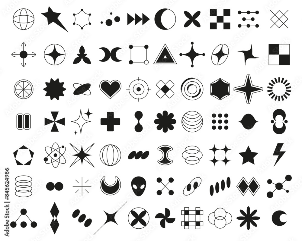 Aufkleber abstract geometric brutalist y2k graphic elements for typography and design. vector isolated set of 