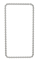  3D render showcases a captivating rectangular frame formed by meticulously crafted, sharp-tipped metal chains with rounded corners (transparent PNG). Ideal for modern art projects.