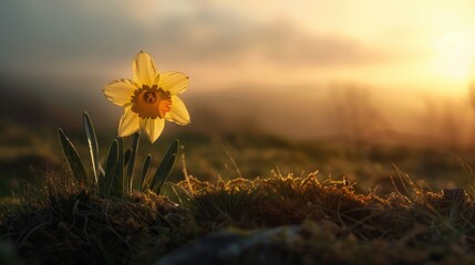 The daffodil s yellow bloom appeared during the spring dawn