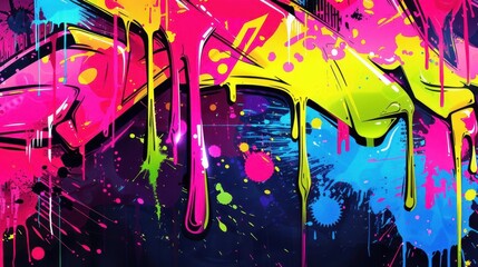 Obraz premium vibrant graffiti art background with neon drips and splatters abstract digital illustration