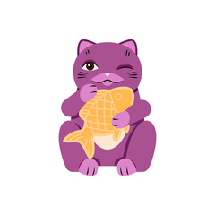 Japanese fortune cat. Maneki neko cat, japanese happiness symbol cartoon vector illustration