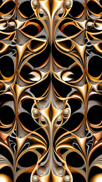 Abstract Gold And Black White Digital Art With Geometric Shapes and Dynamic Line 