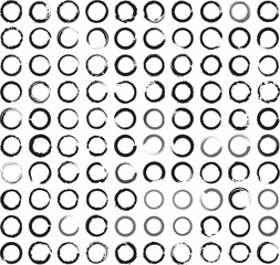 Black circle brushstroke vector isolated on white background. 100 Grunge circles. Circle brushstroke.