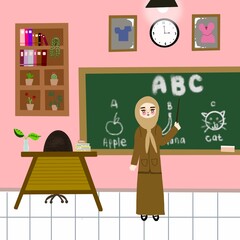 Teacher in classroom illustration