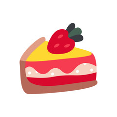 Valentines day slice cake. Celebrating love, romantic dessert, couple relationship cartoon vector illustration