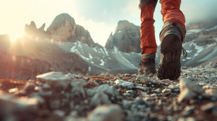 Hiker trekking through mountainous