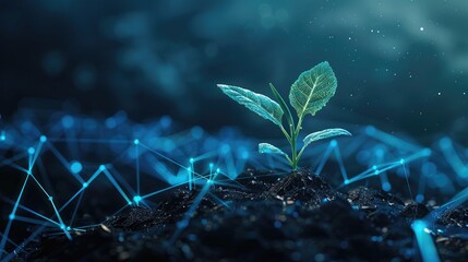 Sprout emerging on tech background concept of growth. Green energy