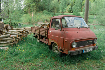 old truck in the woods