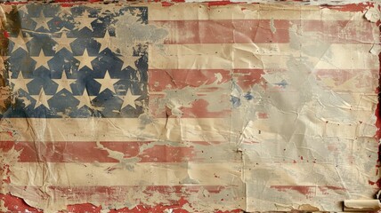 Worn, tattered United States flag exhibiting severe aging