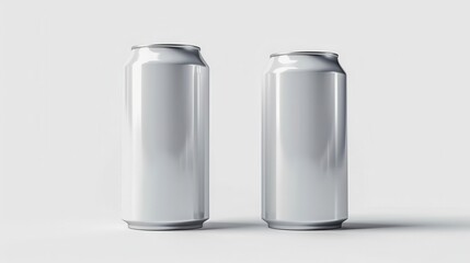 white 500ml and 330ml aluminum soda cans isolated on white background product mockup