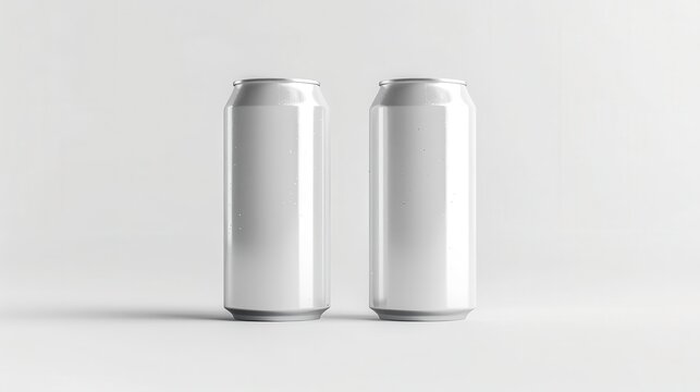 white 500ml and 330ml aluminum soda cans isolated on white background product mockup