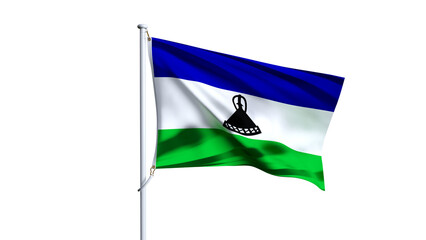 Waving flag of lesotho isolated on white background.