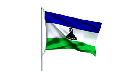 Waving flag of lesotho isolated on white background.
