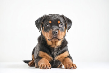 Obraz premium Adorable Rottweiler Puppy Posing on White Background