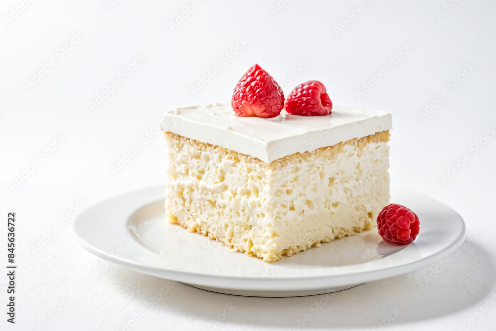 Poster Slice of cake with raspberries on top