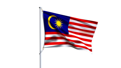 Waving flag of malaysia isolated on transparent background.